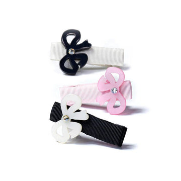 Baby Bow Fancy in Black, Satin Pink, and White Hair Clips