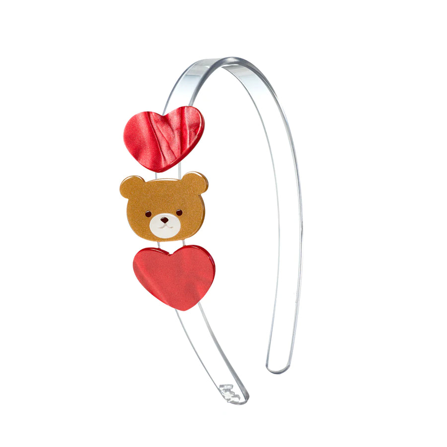 Bear with Hearts Pearlized Red Headband