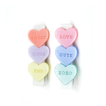 Candy Hearts Pastel Pearlized Hair Clips