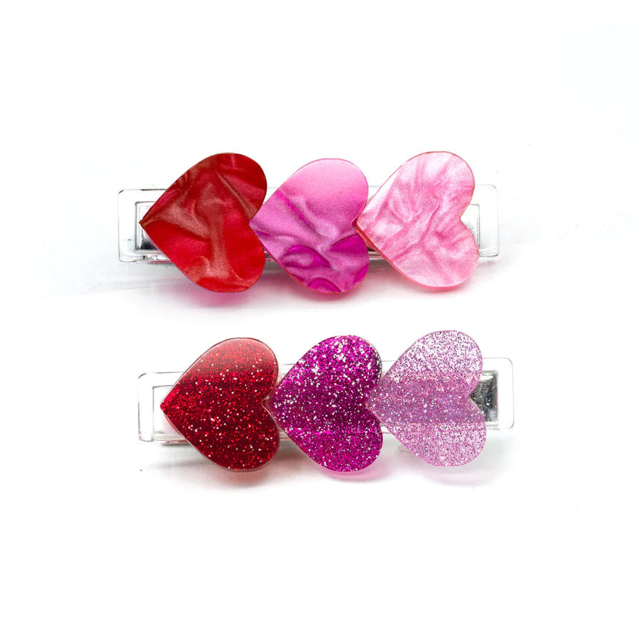 Hearts Glitter Pearlized Red Shades Hair Clips